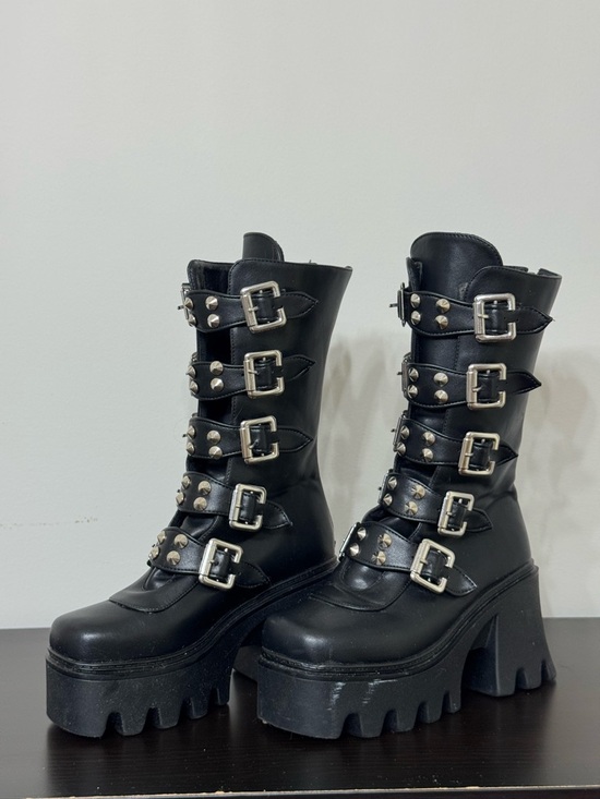 Shoes - Women’s Black Buckle Platform Combat Boots
